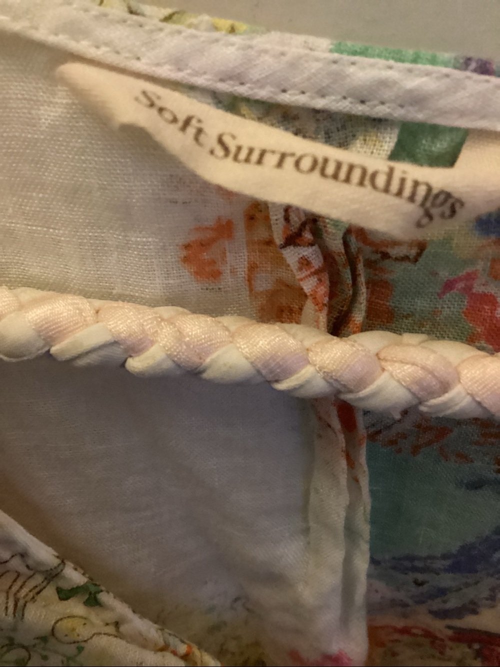 Soft Surroundings ruffle collar 100% linen floral blouse-SZ M - Picture 2 of 4